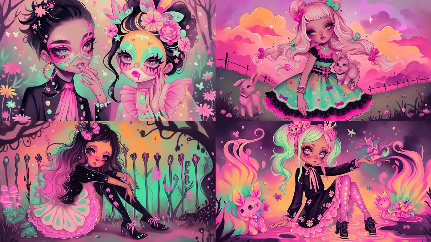 Whimsical Gothic Fantasy with Pastel Dreamscapes - Midjourney sref style