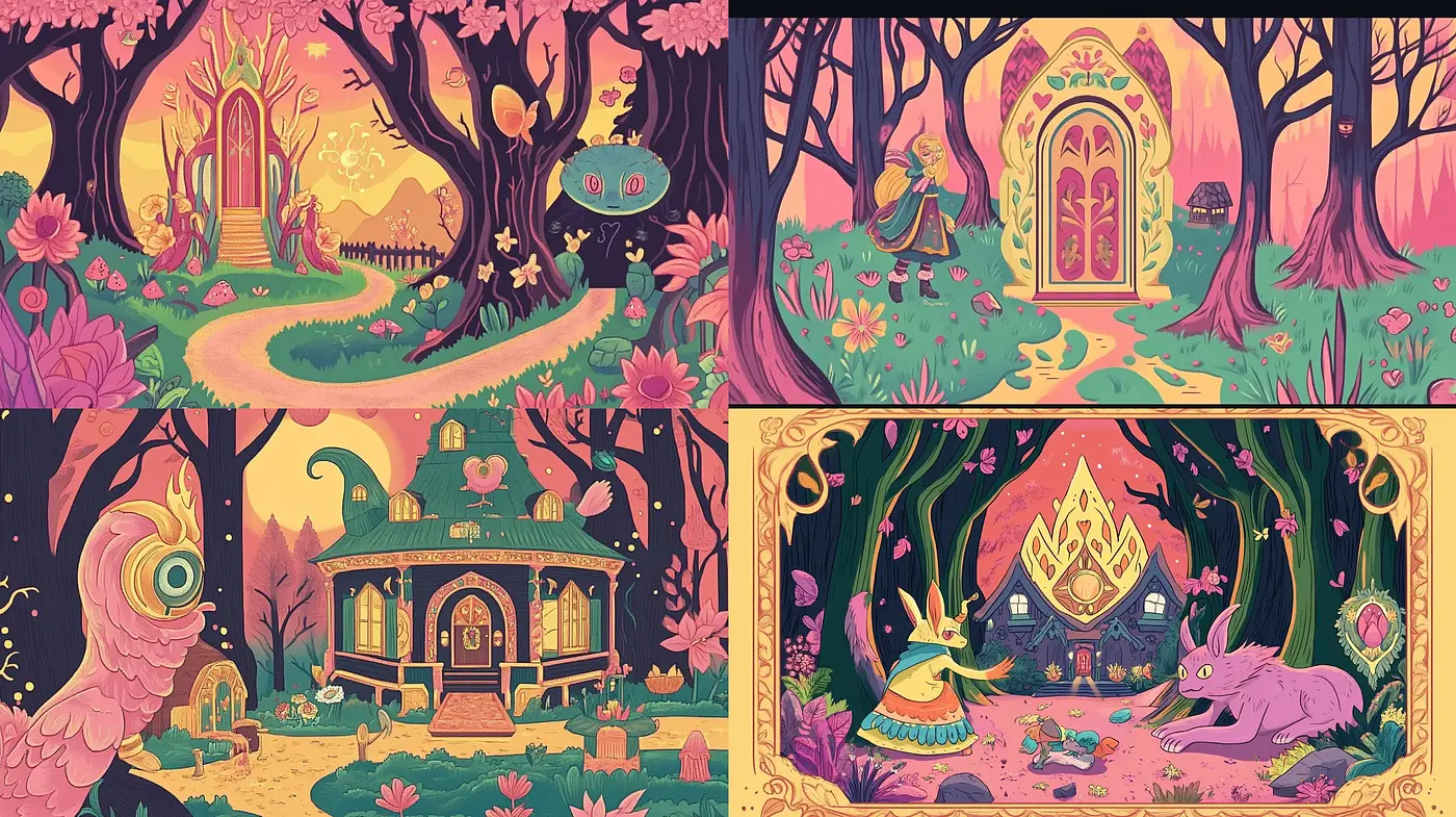 Enchanted Forest Harmony: A Whimsical and Vibrant Illustrative Style - Midjourney sref style