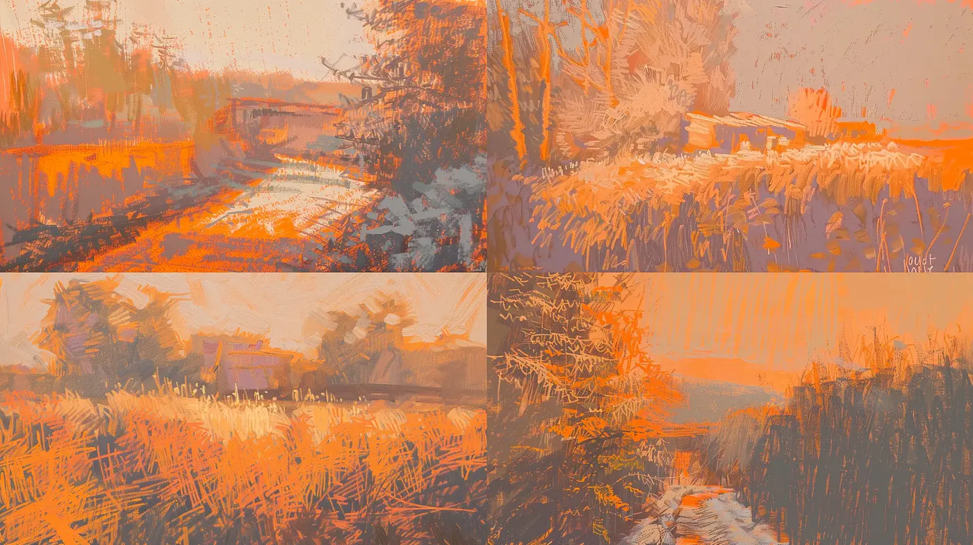 Warm Hues of Rustic Brushwork Elegance - Midjourney sref style