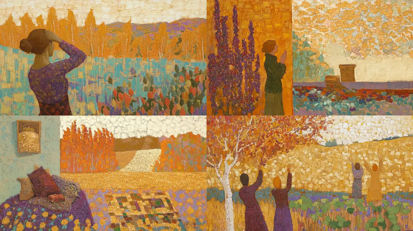 Autumnal Textured Mosaic in Artistic Fusion - Midjourney sref style