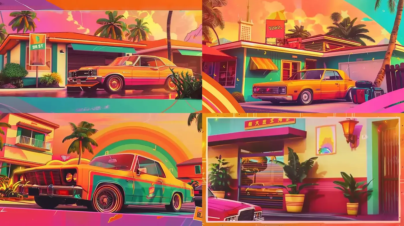 Vibrant Retro Aesthetic with Tropical Influences - Midjourney sref style