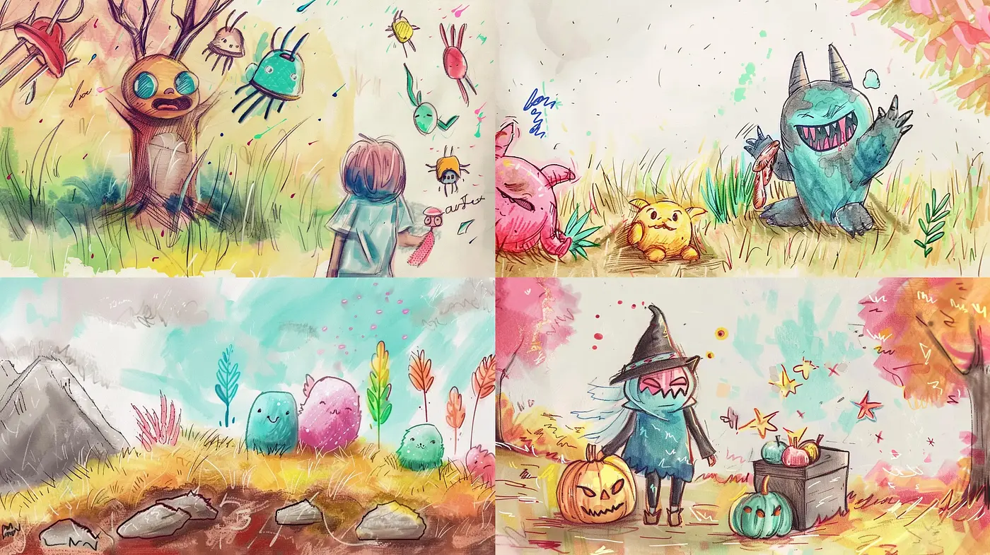 Whimsical Storybook Illustration Style with a Watercolor Essence - Midjourney sref style