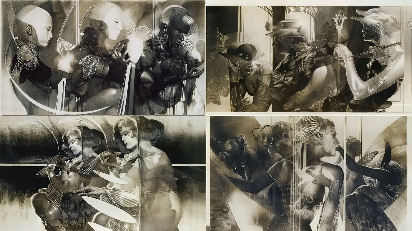 Futuristic Sepia Tones Melding Biomechanics and Surrealism - Midjourney sref style
