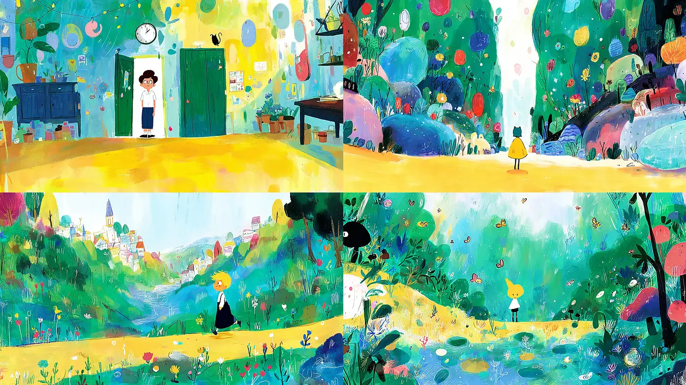 Whimsical and Colorful Illustrations with a Dreamlike Quality - Midjourney sref style