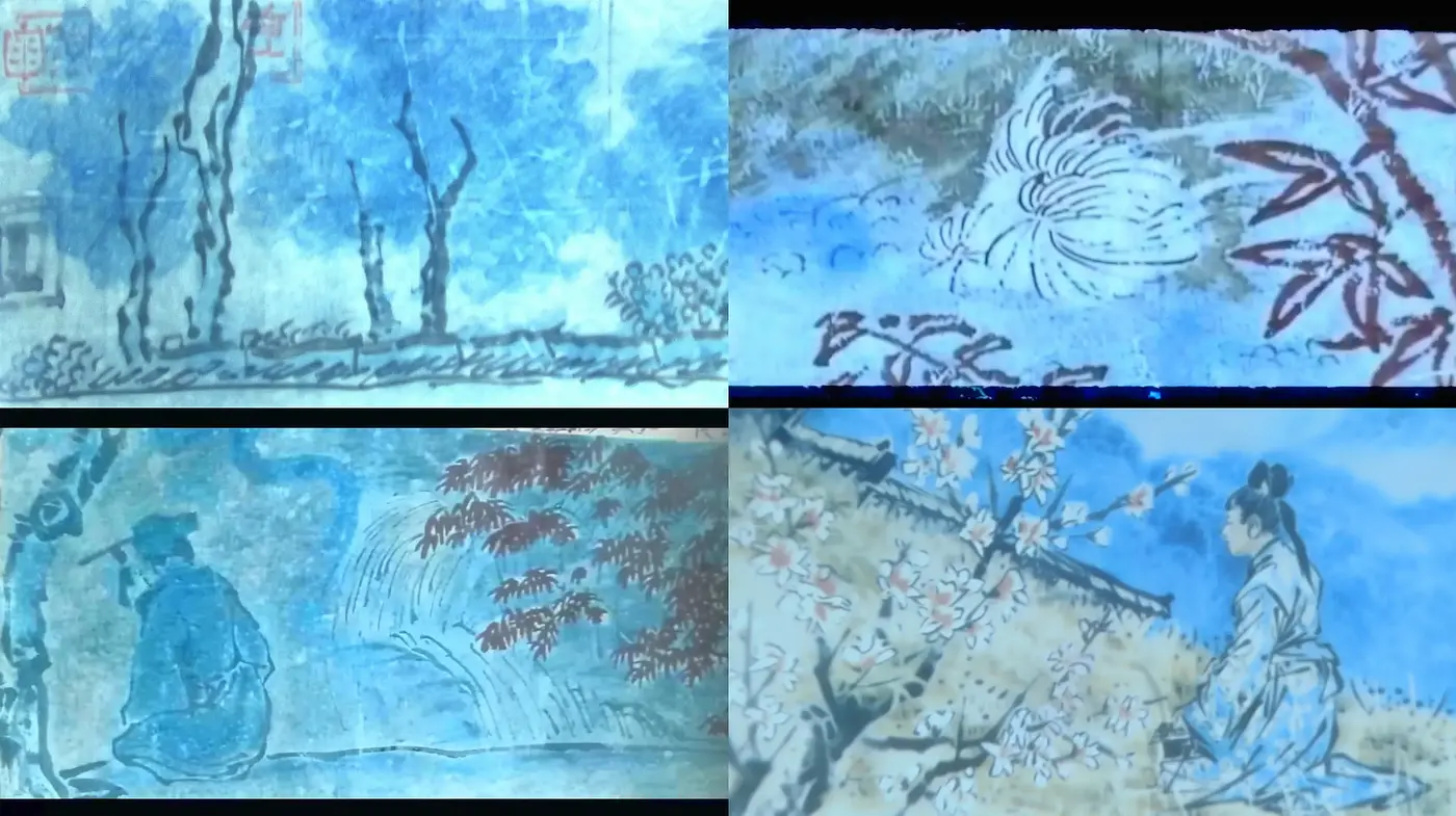 Ethereal Blue Tones in Monochromatic Asian Ink Wash - Midjourney sref style