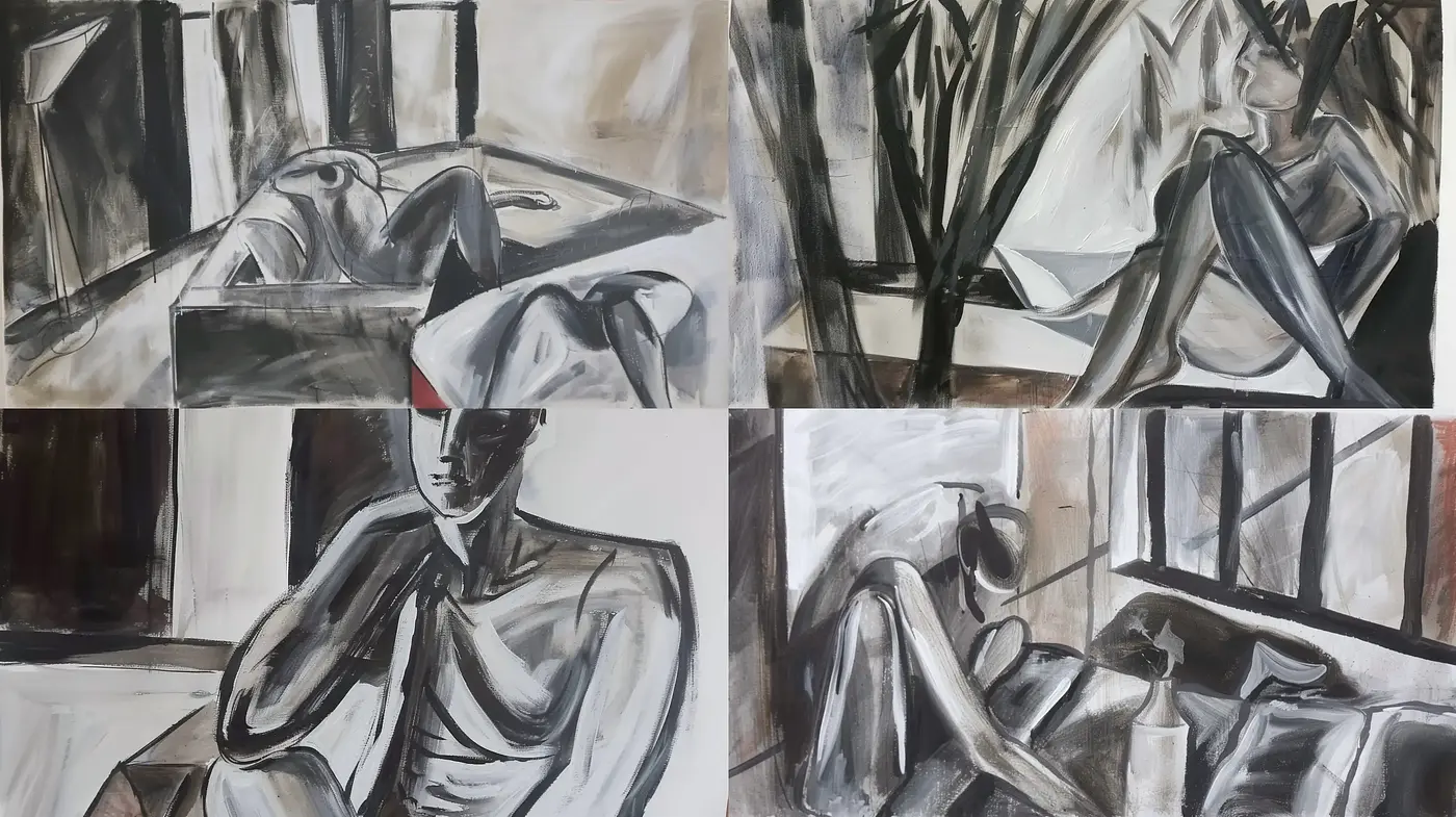 Monochromatic Expressions of Human Form in Semi-Abstract Brushwork - Midjourney sref style