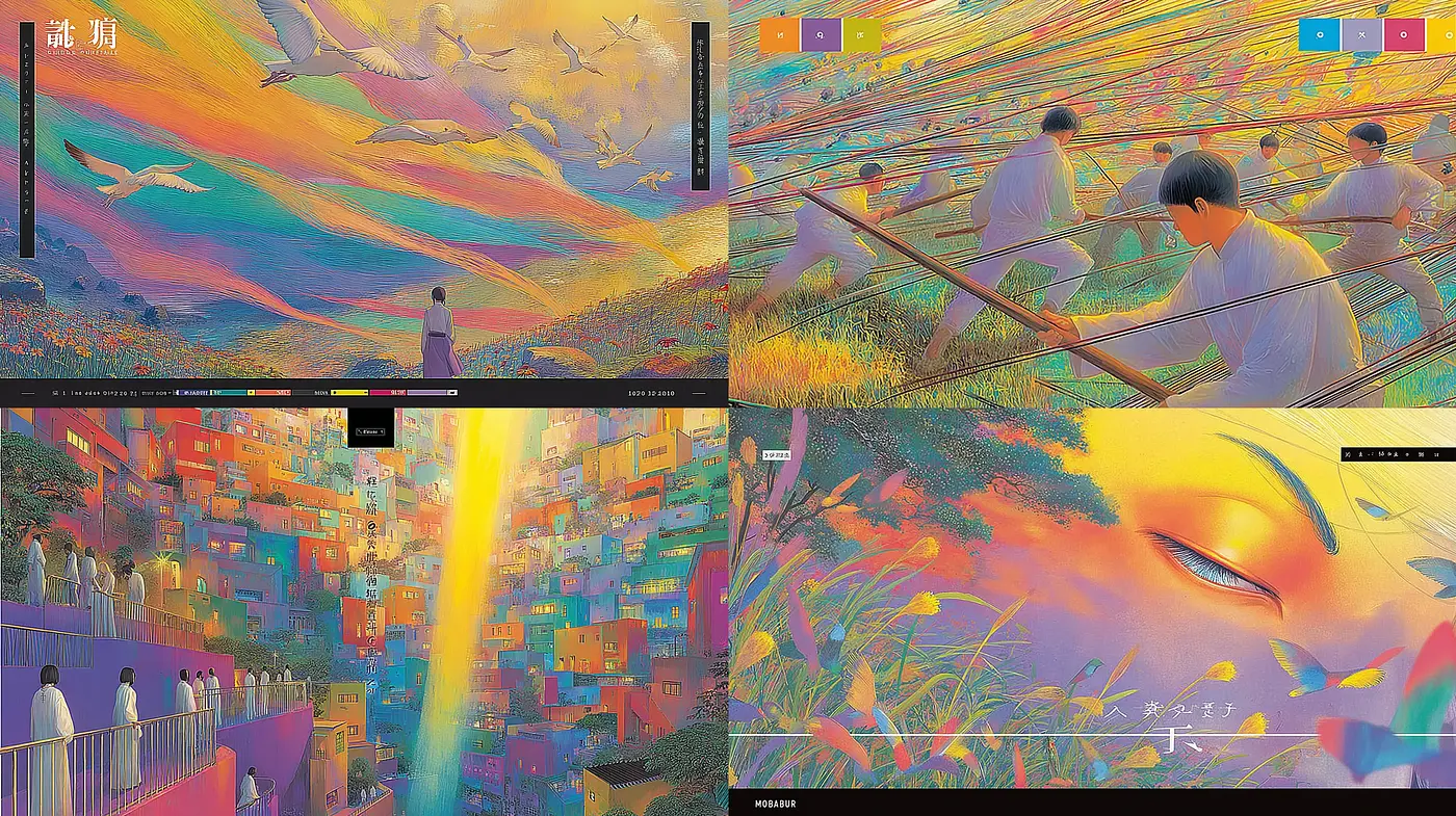 Vibrant Dreamscapes with Whimsical Elements and Serene Atmospheres - Midjourney sref style