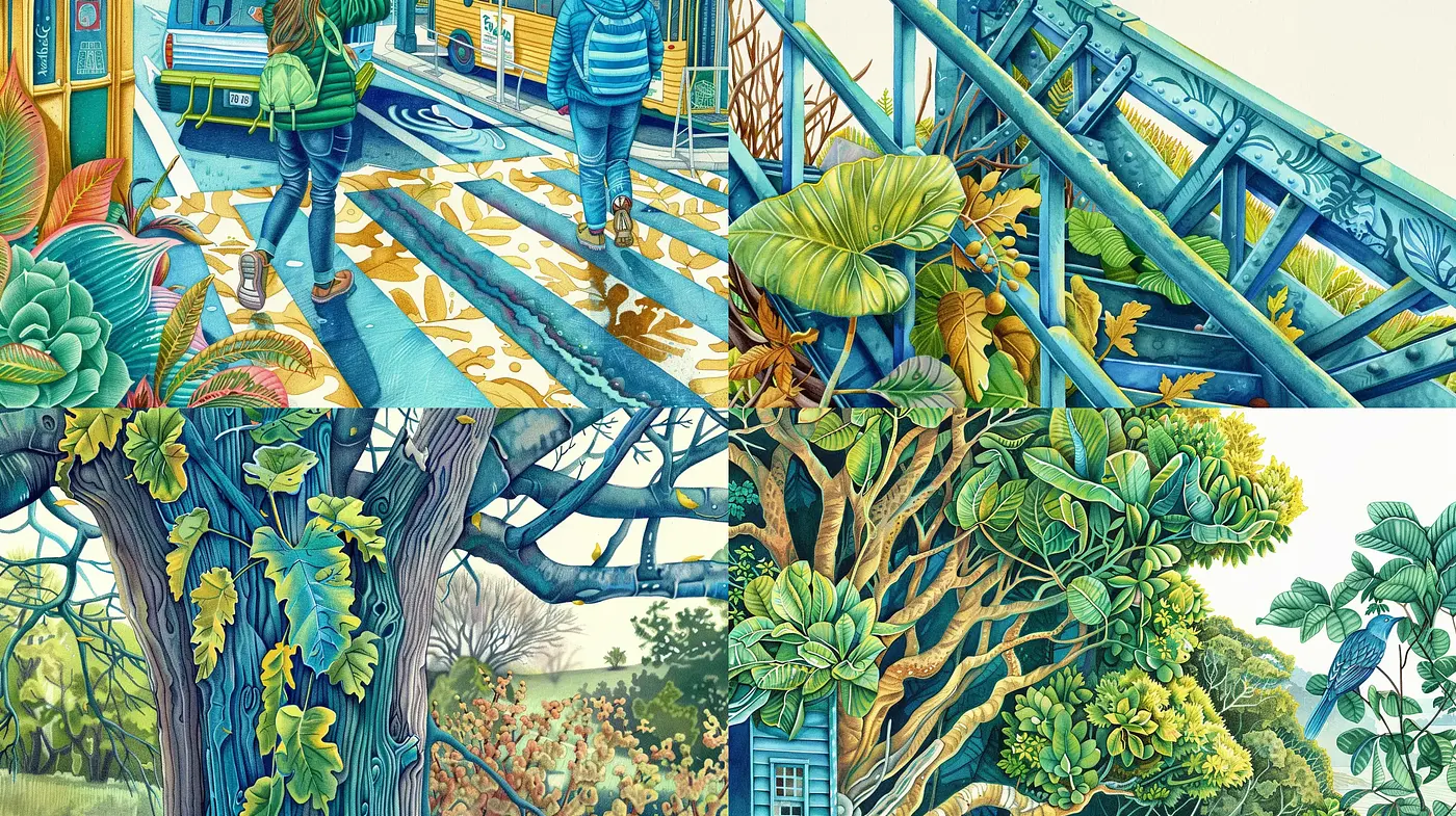 Harmonious Botanical Illustrations in Serene Teal Hues - Midjourney sref style