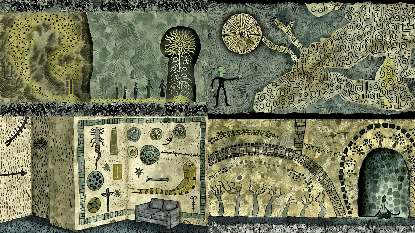Abstract Dreamscapes with Surreal Patterns and Muted Earth Tones - Midjourney sref style