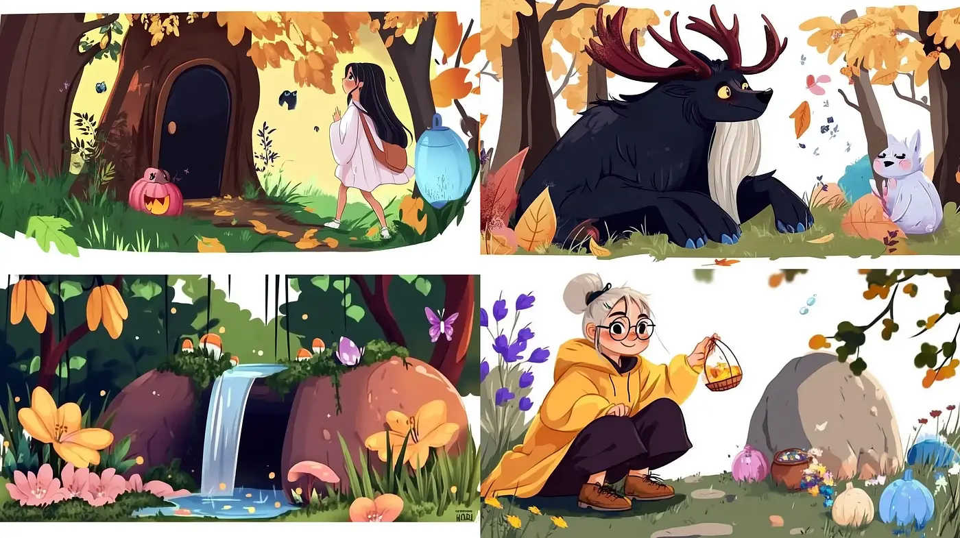 Autumnal Whimsy and Vividness in Modern Digital Illustration - Midjourney sref style