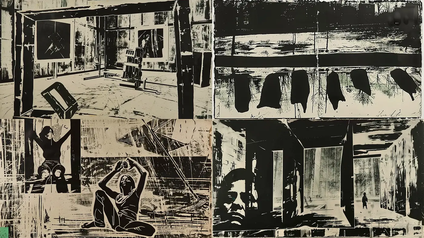 Abstract Expressionist Brushwork with Monochromatic Intrigue - Midjourney sref style