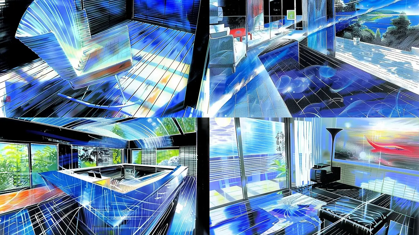 Luminous Dreamscape: A Fusion of High-Contrast Neon and Serene Architectural Elements - Midjourney sref style