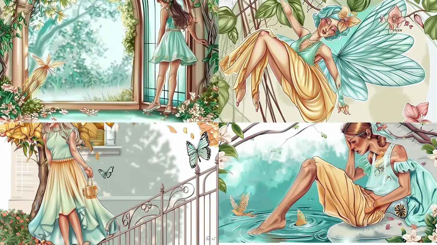 Whimsical and Ethereal Fantasy Illustrations with a Soft Color Palette - Midjourney sref style