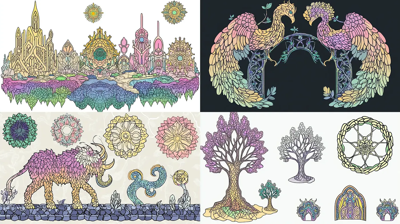 Ethereal Psychedelic Tapestry with Art Nouveau Influences - Midjourney sref style