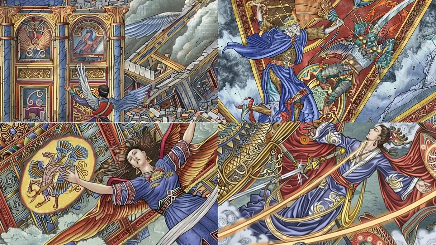 Epic Tapestry of Mythic Battle: A Vivid Mosaic of Dramatic Intensity - Midjourney sref style