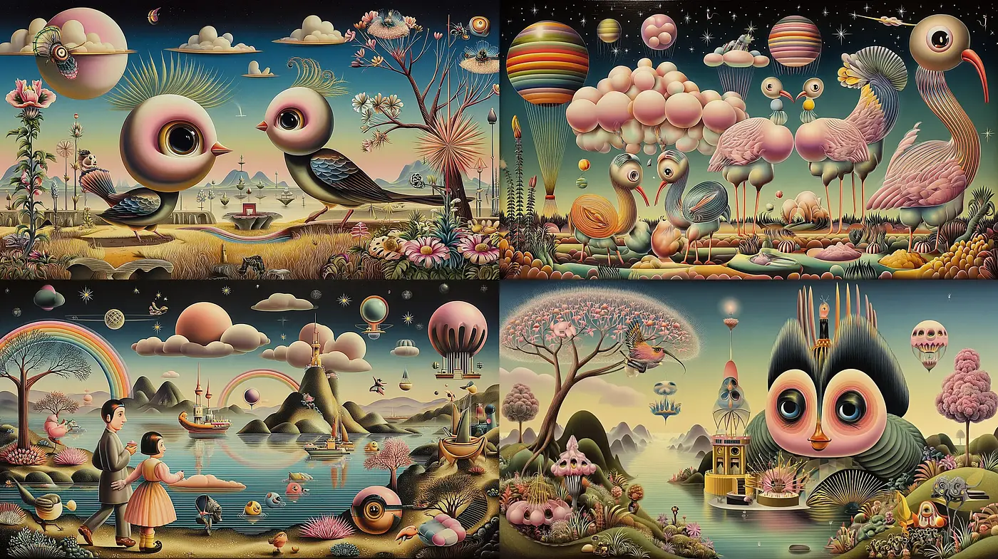 Surreal Dreamlike Landscapes with Whimsical Creatures - Midjourney sref style