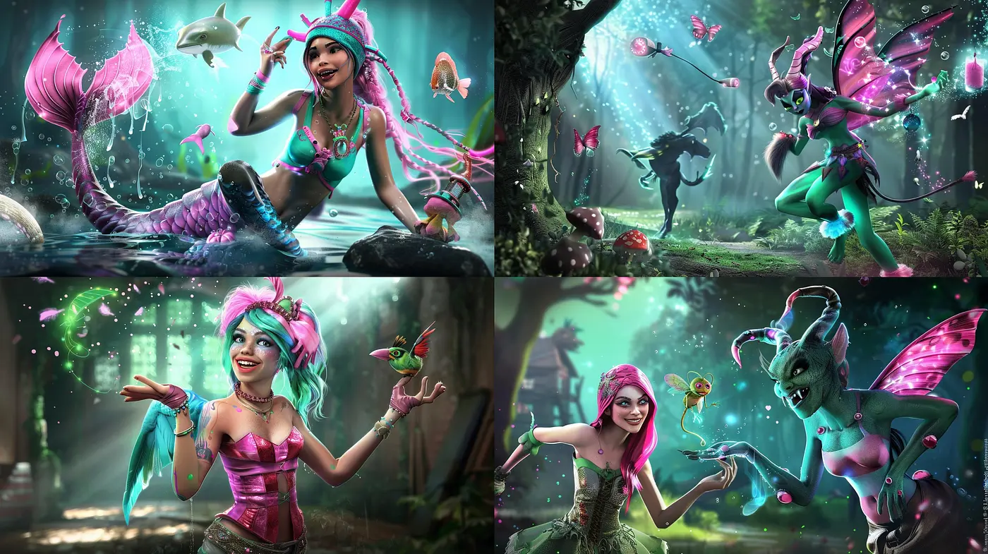 Enchanted Whimsy: A Fusion of Digital Fantasy and Vibrant Storybook Illustration - Midjourney sref style