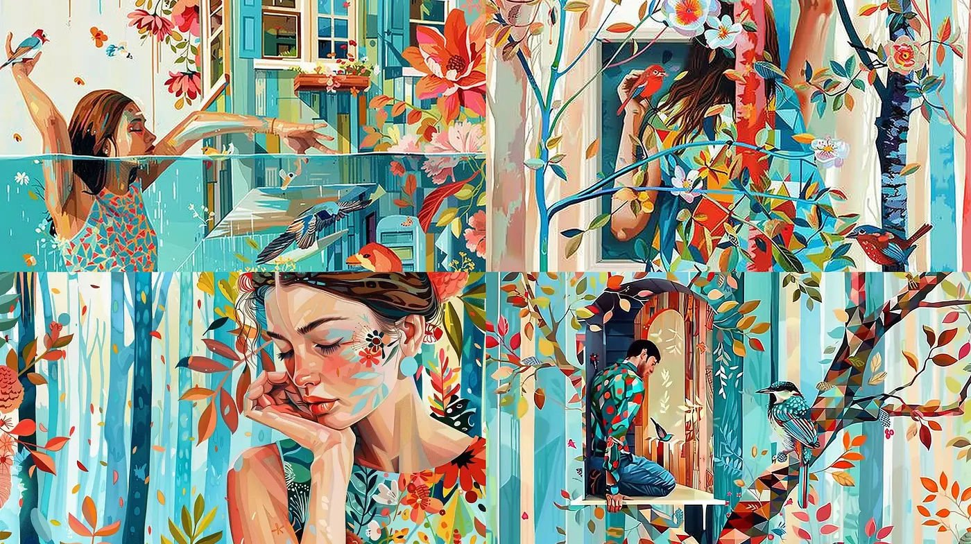 Enchanting Blossom Symphony in Turquoise Hues - Midjourney sref style
