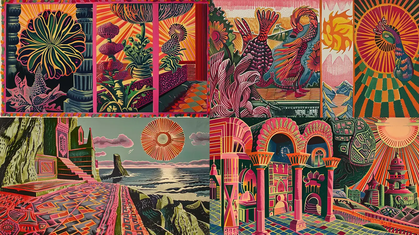 Kaleidoscopic Fusion of Abstract Geometry and Nature - Midjourney sref style