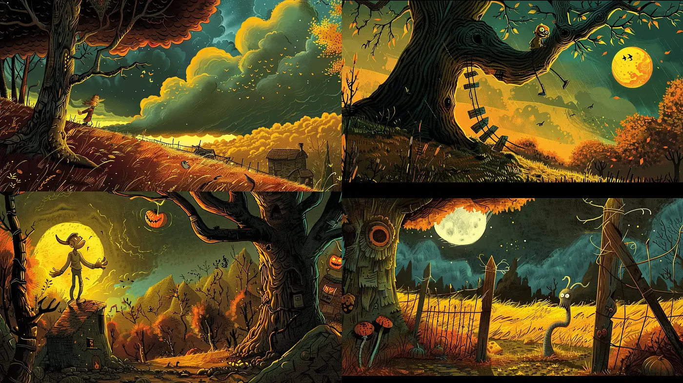 Eerie Twilight Tranquility in Enigmatic Autumnal Landscapes - Midjourney sref style