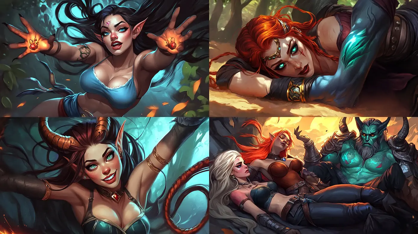 Fantasy Character Illustration with Dynamic Composition and Vibrant Tones - Midjourney sref style