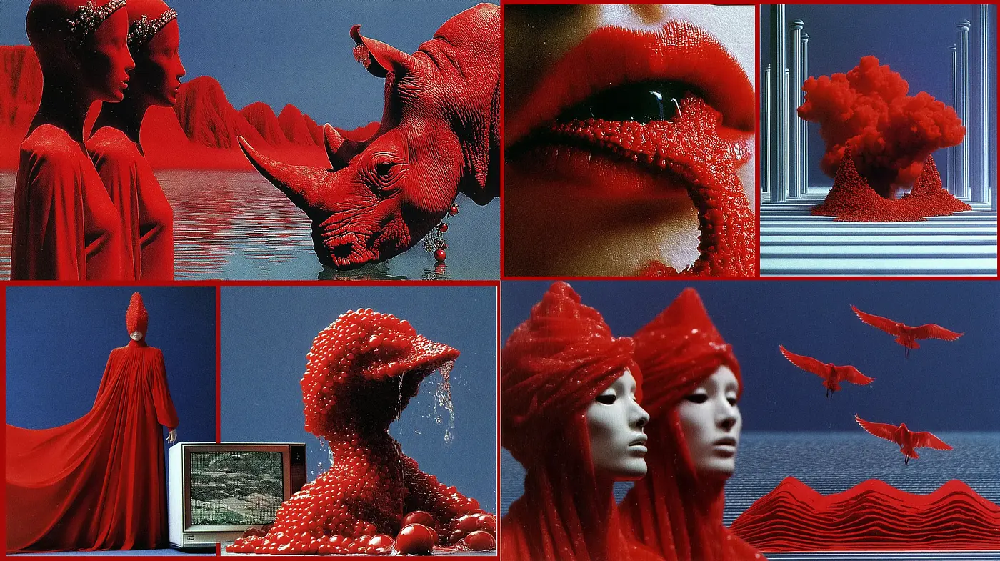 Vibrant Visuals with Surreal Textures and Monochromatic Depth - Midjourney sref style
