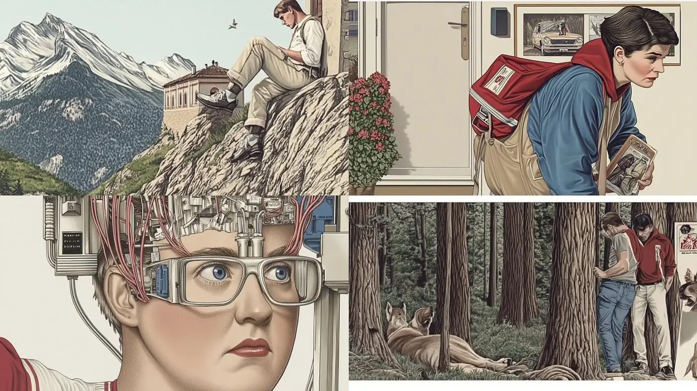 Contemporary Retro Futuristic Illustrations with Naturalist Detail - Midjourney sref style