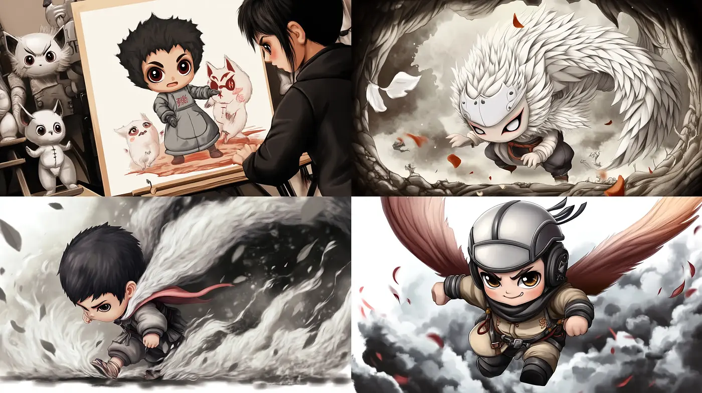 Dynamic Chibi Fantasy Vignettes with a Warm Monochromatic Essence - Midjourney sref style
