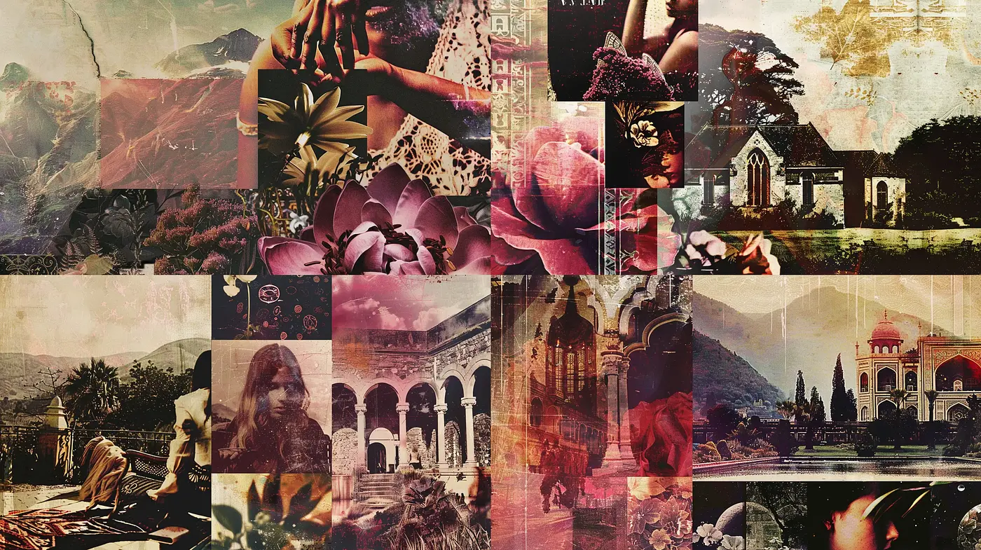 Ephemeral Dreamscapes: A Collage of Time-Stained Echoes - Midjourney sref style