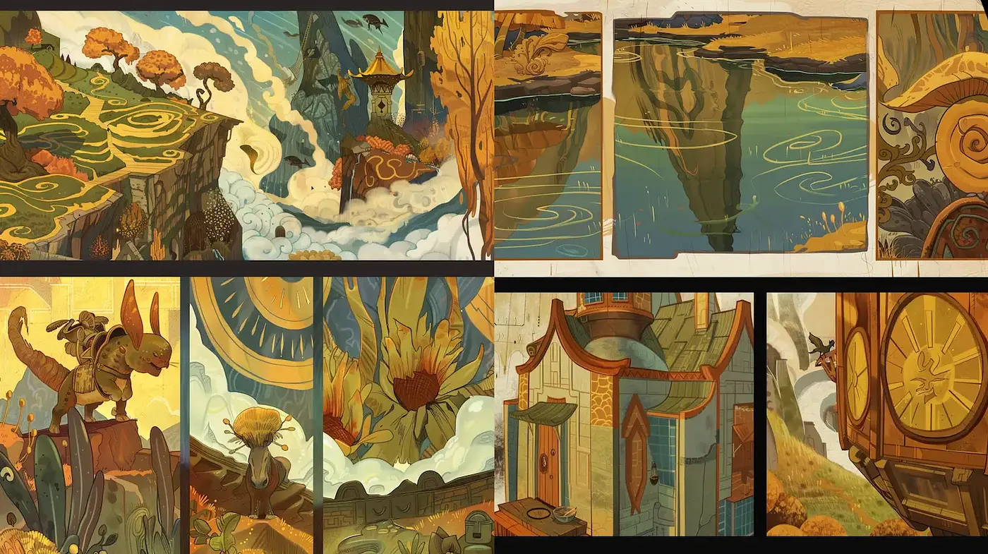 Whimsical Fantasy Landscapes with Streamlined Organic Forms - Midjourney sref style