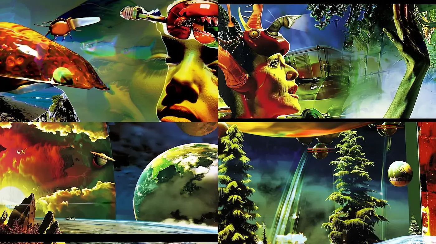 Futuristic Surrealism with a Touch of Nature and Vivid Color - Midjourney sref style