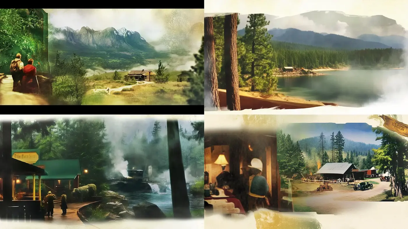 Misty Mountain Escapade: A Harmonious Blend of Nature and Nostalgia - Midjourney sref style