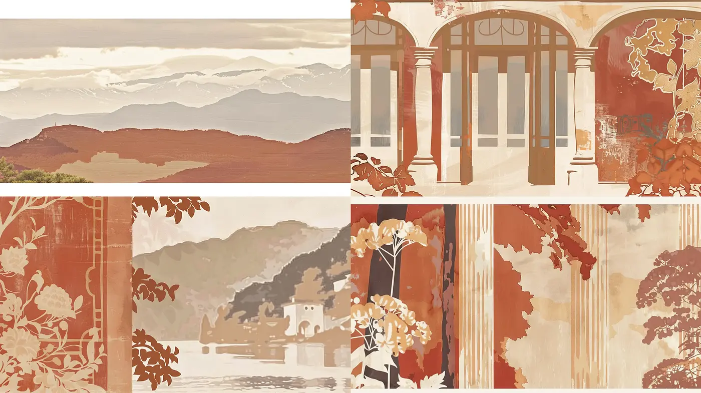 Ethereal Sepia-Toned Landscape and Architecture Collages - Midjourney sref style