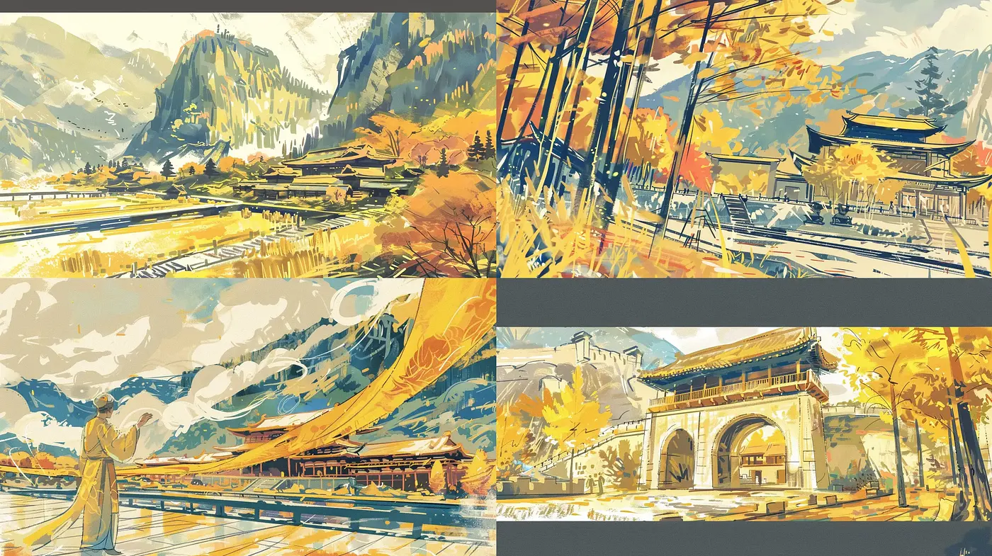 Autumn Hues in Stylized East Asian Panoramas - Midjourney sref style