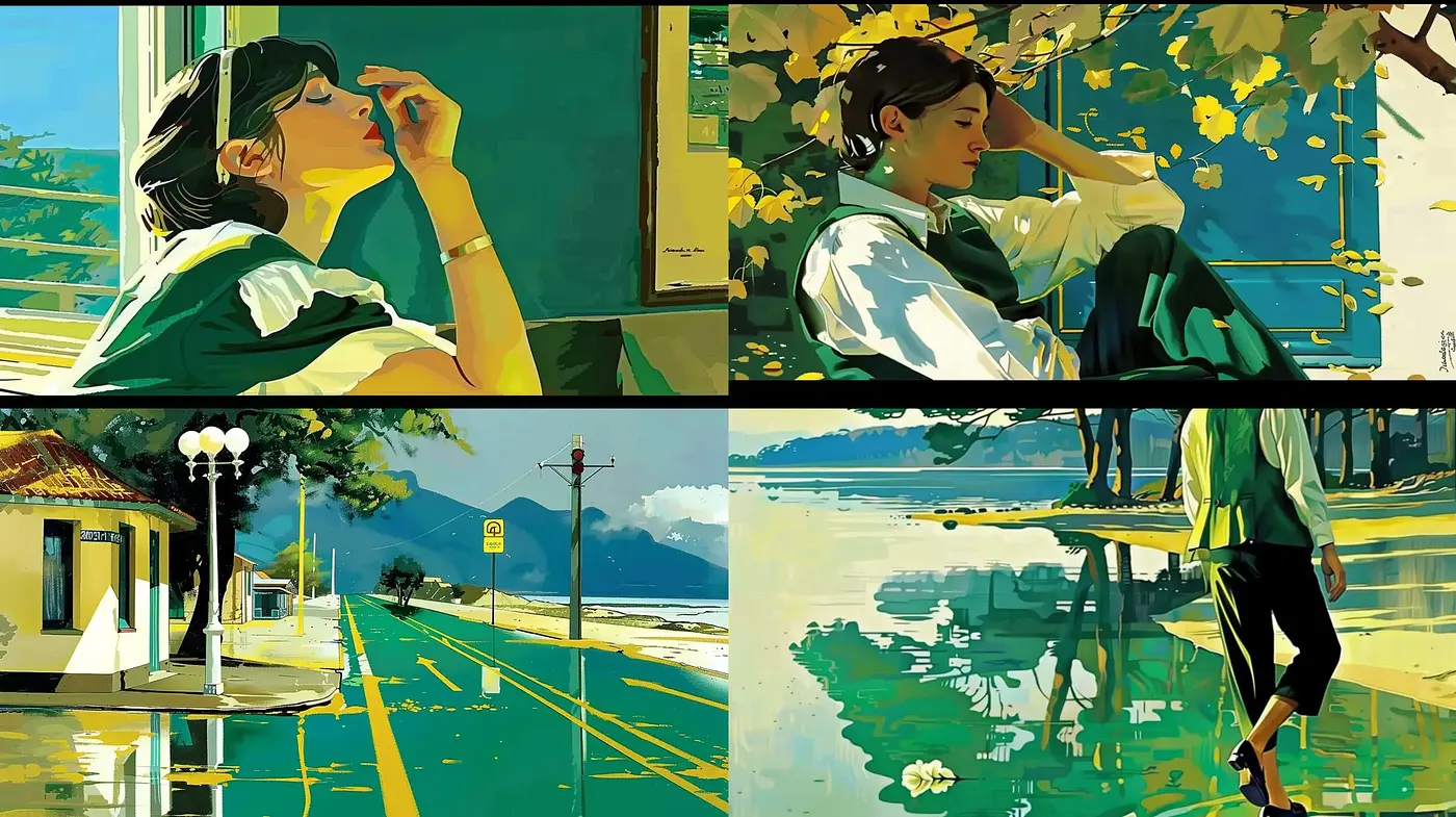 Luminous Expressive Contemporaneity: A Symphony of Vivid Contrast and Dynamic Compositions - Midjourney sref style
