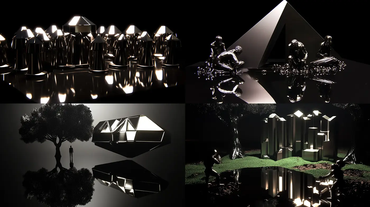Nocturnal Reflections in Monochrome: A Study in Stark Contrasts and Abstract Formation - Midjourney sref style