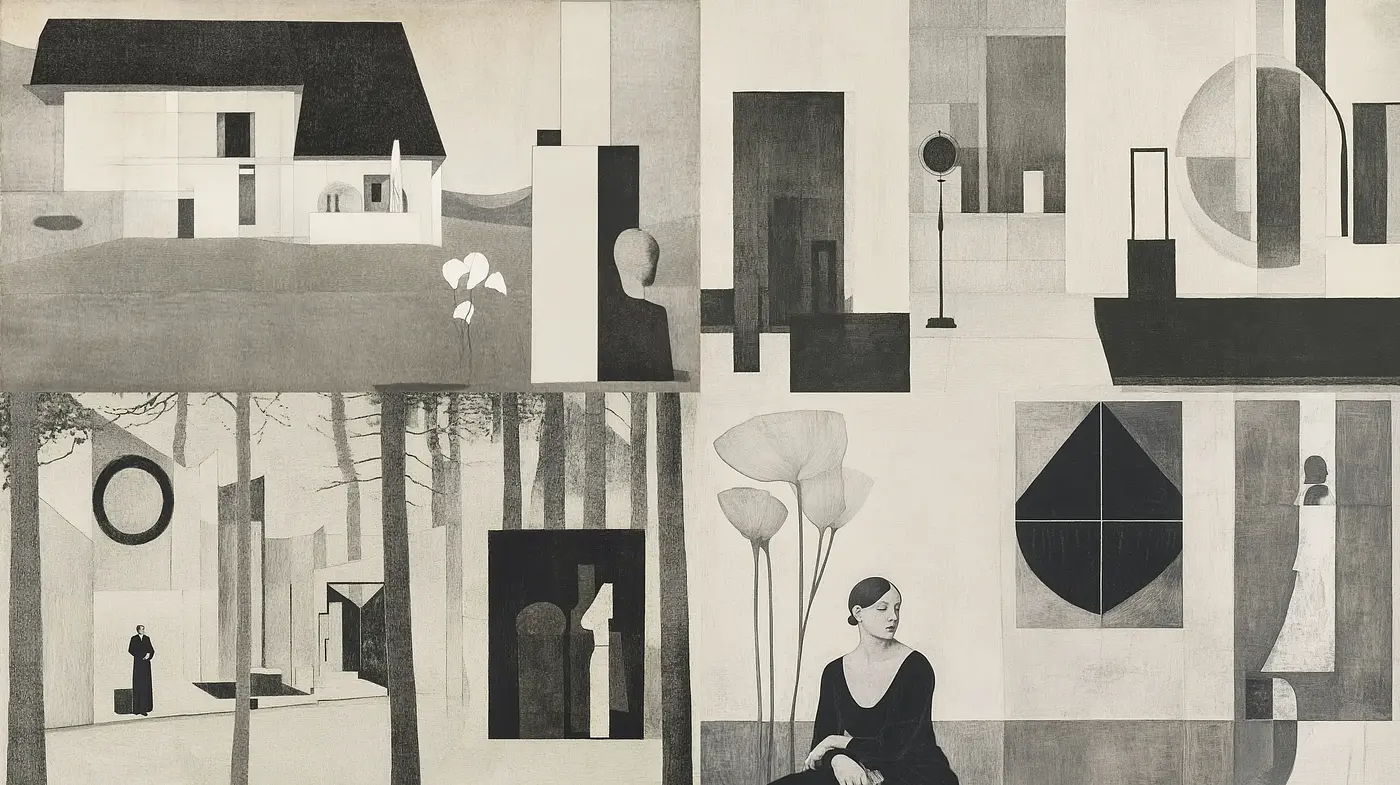 Monochrome Elegance with Geometric Abstraction - Midjourney sref style