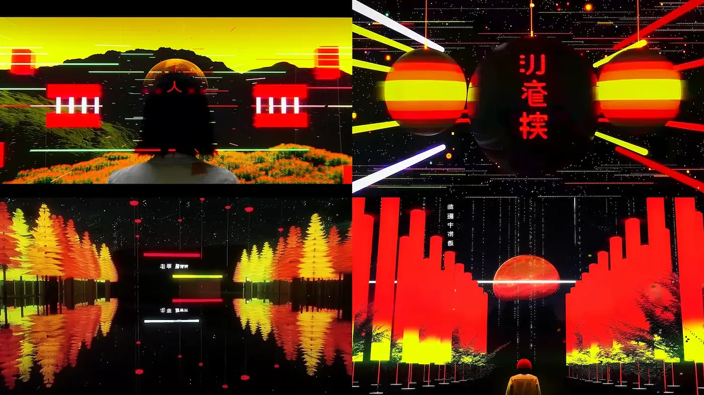 Futuristic and vibrant digital landscapes with a retro aesthetic - Midjourney sref style
