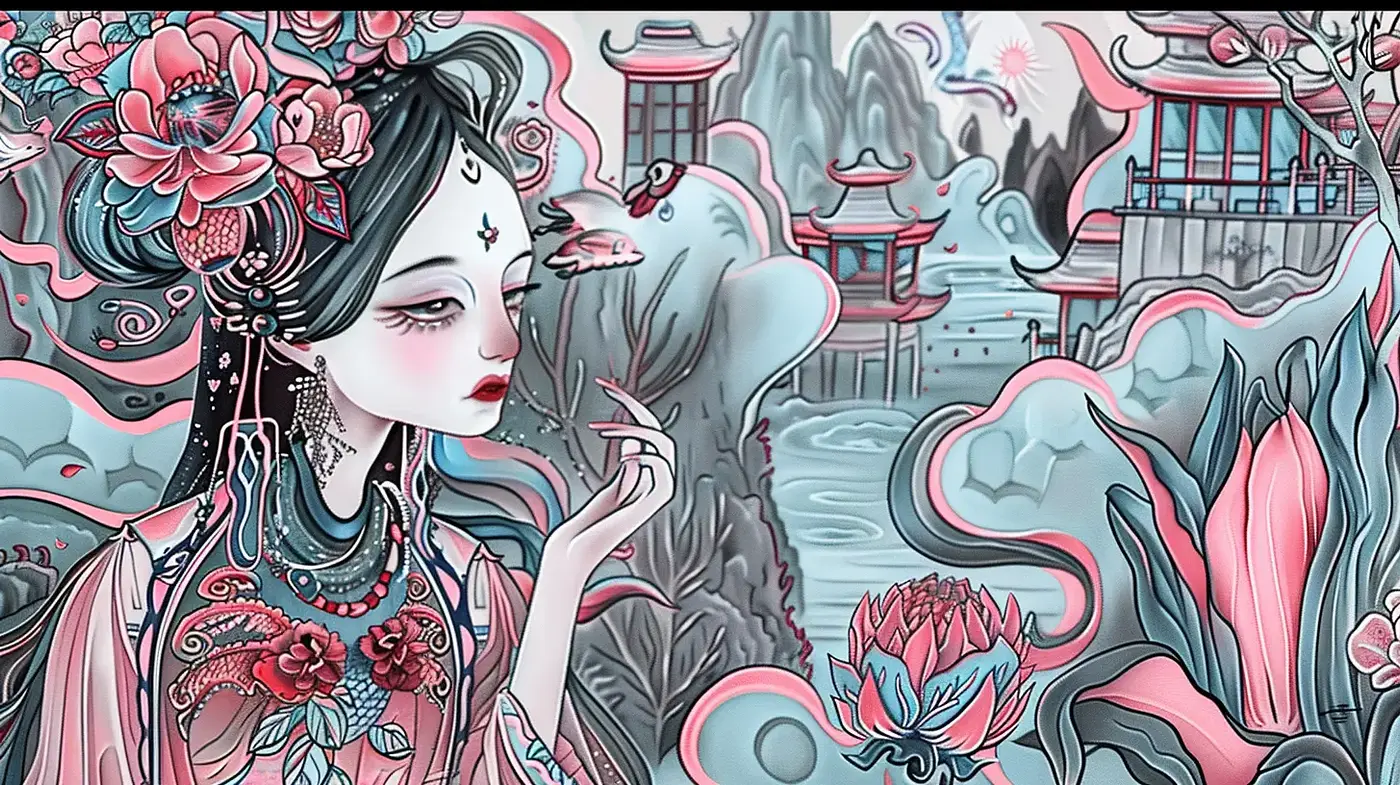 Ethereal Serenity: An Artistic Fusion of East Asian Elegance and Dreamlike Fantasy - Midjourney sref style