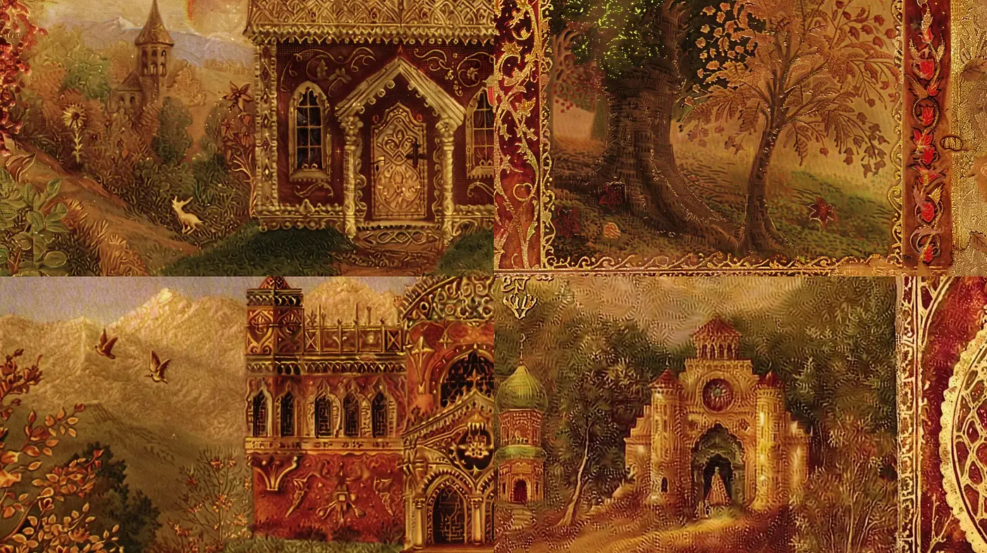 Timeless Elegance of Golden Ornate Sceneries - Midjourney sref style