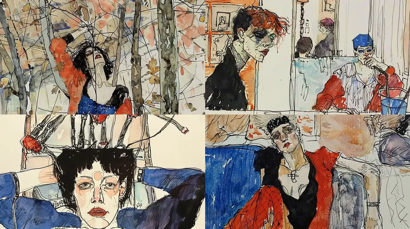 Expressive and Emotional Watercolor Portraits with a Dramatic Flair - Midjourney sref style