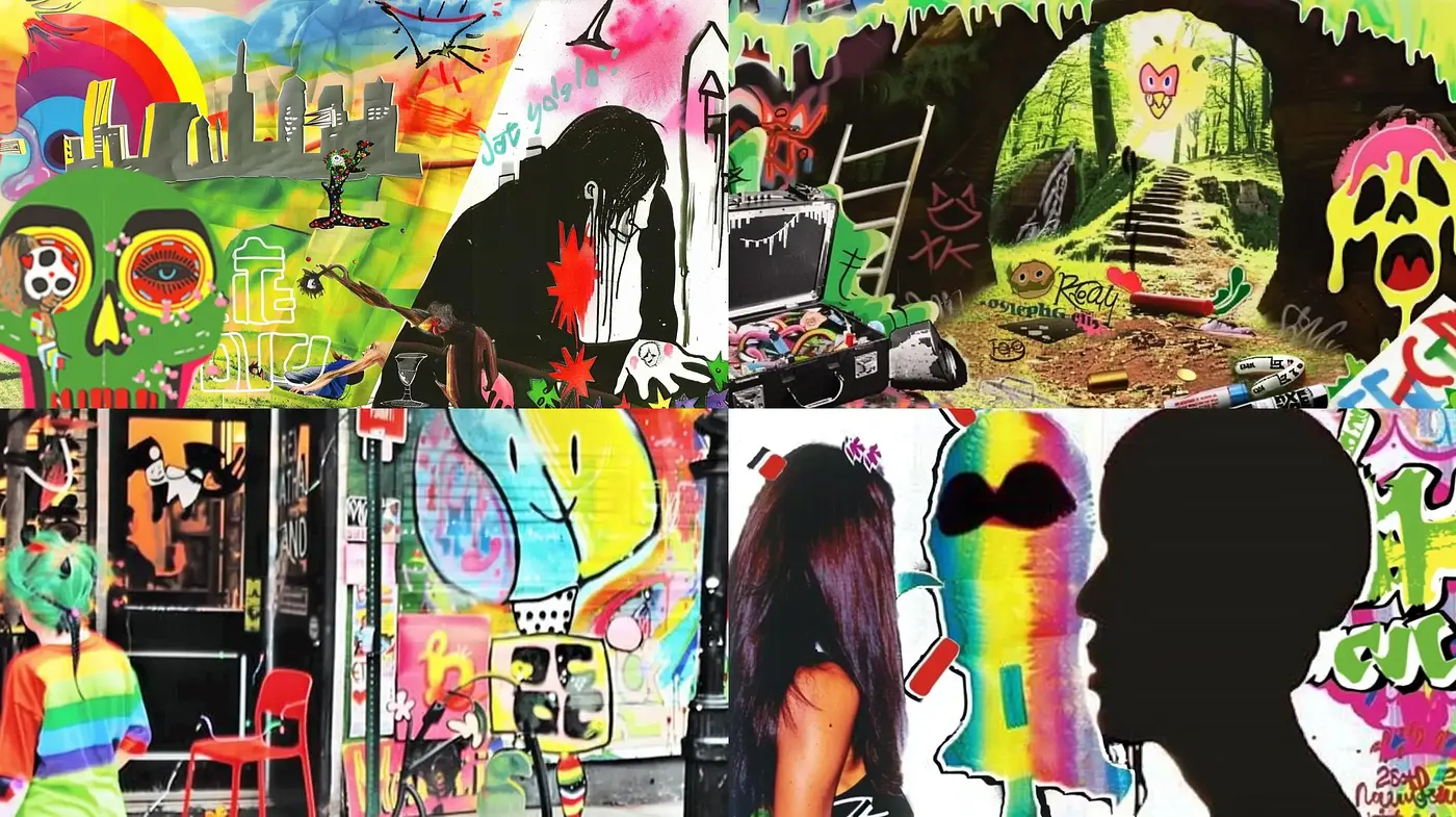 Eclectic Urban Art Fusion with Vibrant Street Essence - Midjourney sref style