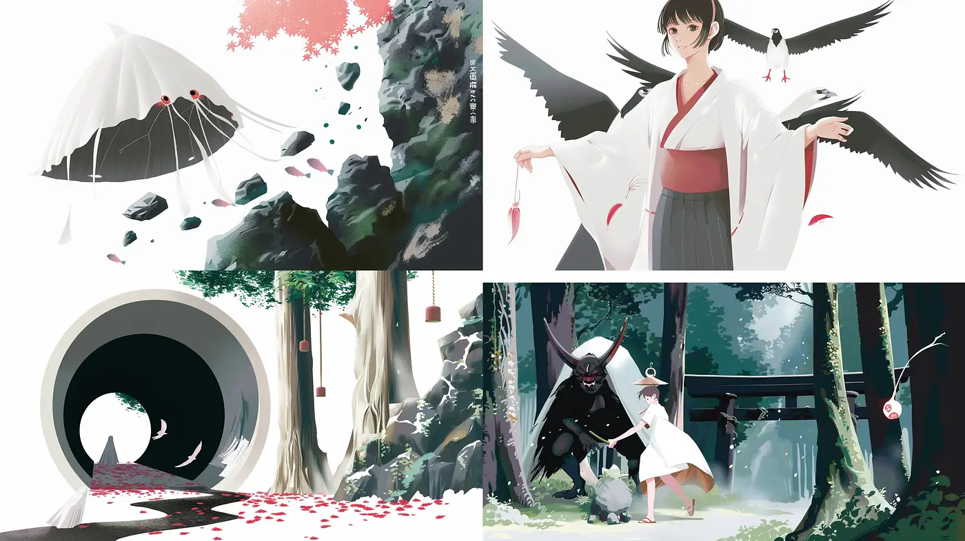 Ethereal Serenity in Japanese-Inspired Digital Illustrations - Midjourney sref style