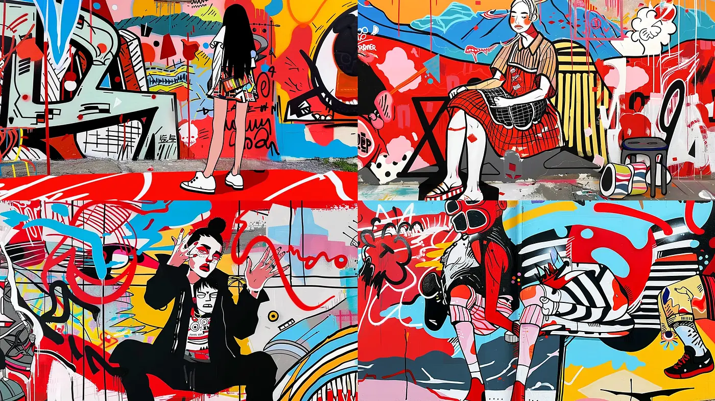 Vibrant Graffiti Fusion with Surrealist Undertones - Midjourney sref style