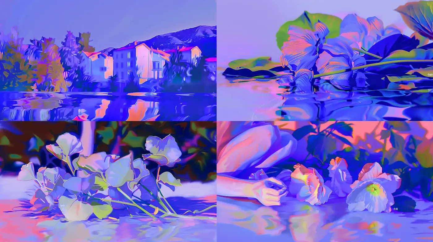 Surreal Floral Reflections with a Digital Aesthetic - Midjourney sref style