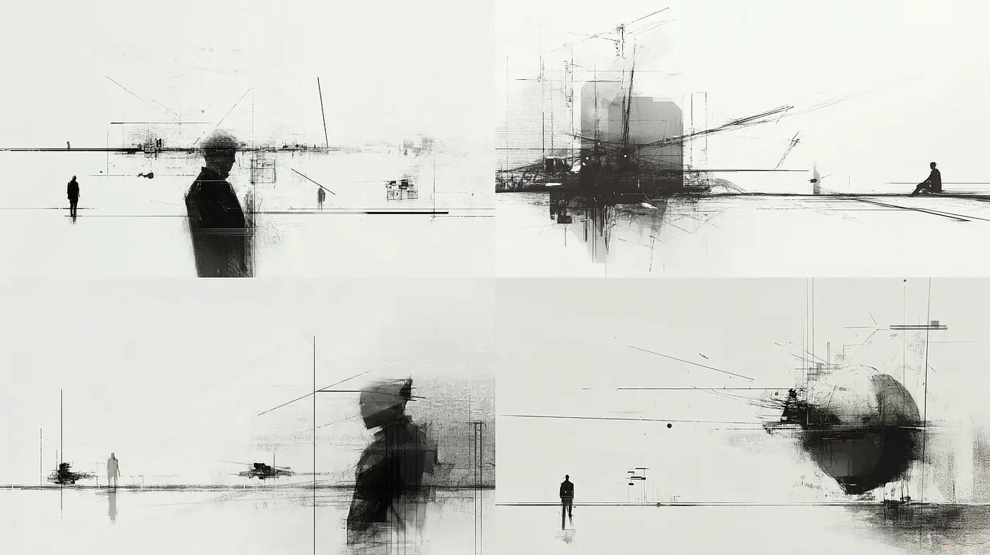 Monochrome Minimalism with Abstract Expressionist Undertones - Midjourney sref style