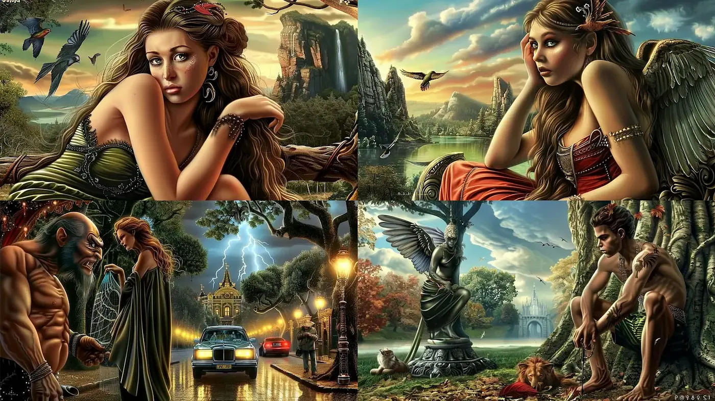 Surreal Fantasy Landscapes with a Mythological and Romantic Touch - Midjourney sref style