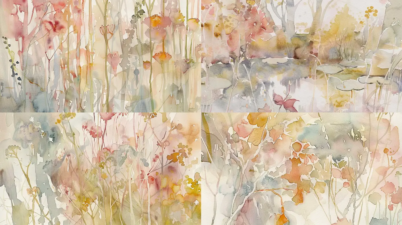 Ethereal Botanical Watercolor Fusion - Midjourney sref style