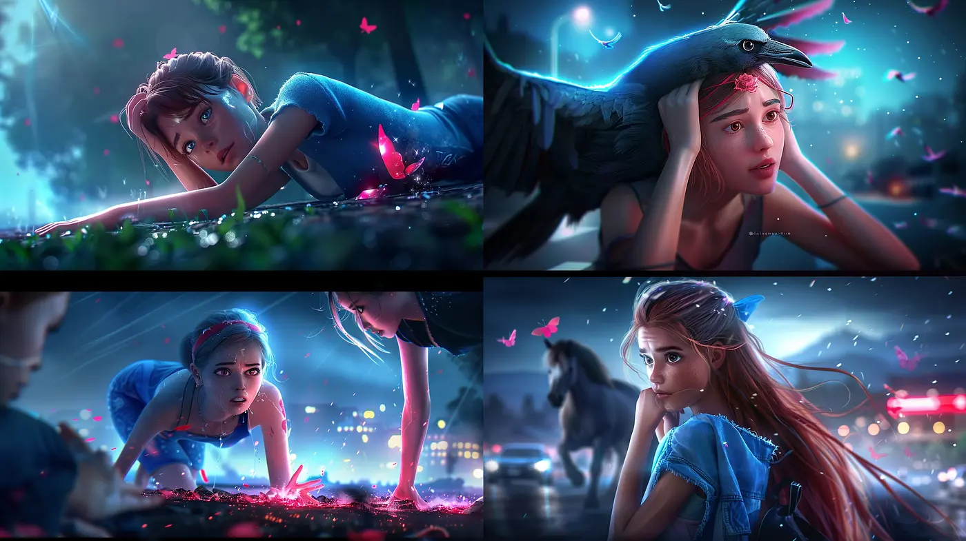 Enchanted Cyberdreams: A Fusion of Magical Realism and Neon Nocturne - Midjourney sref style