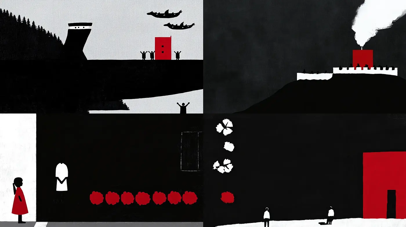 Monochromatic Elegance with a Splash of Red: A Homage to Minimalist Artistic Expression - Midjourney sref style
